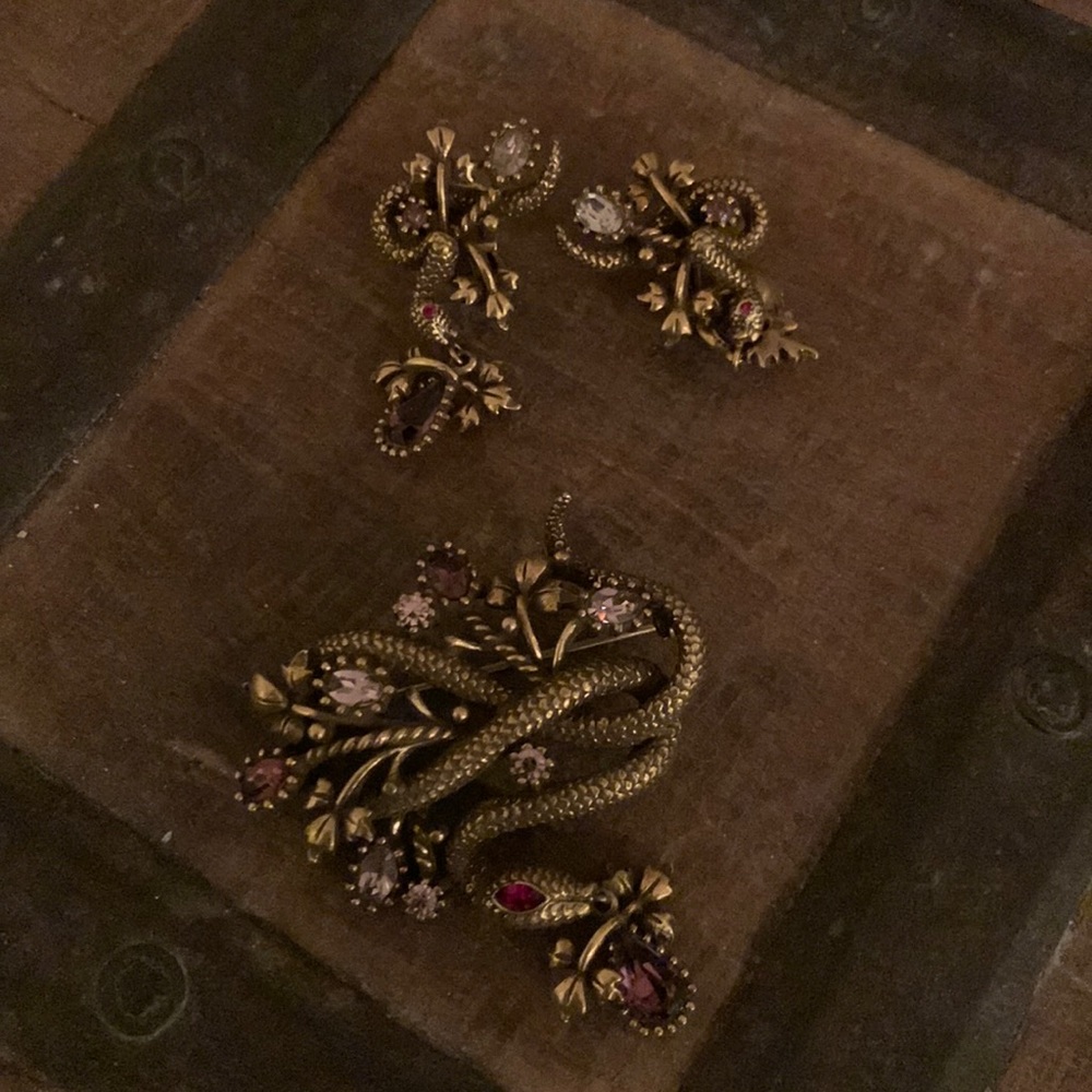 Vintage serpent brooch and earrings